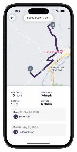 AURA app showing trip